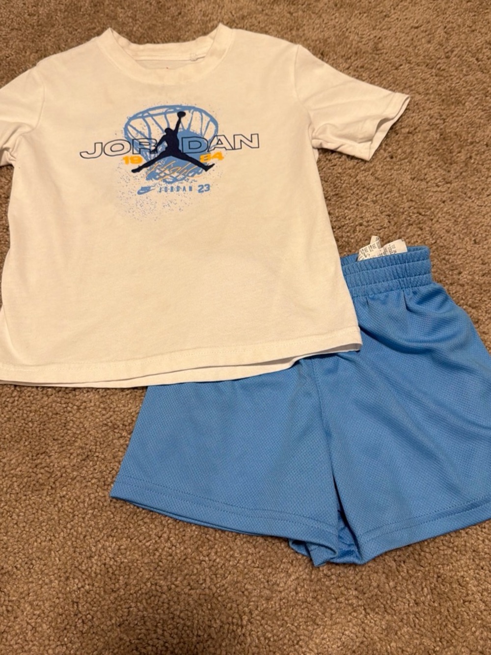 Jordan Kids Two-Piece Pajama Set in White and Light Blue with Logo